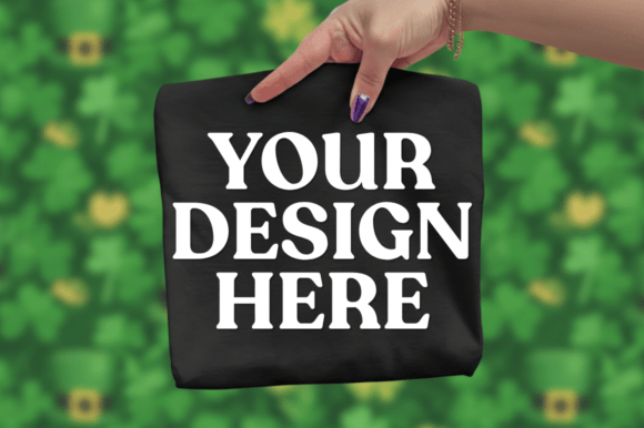 Hand Holding Black T-Shirt Mockup Green