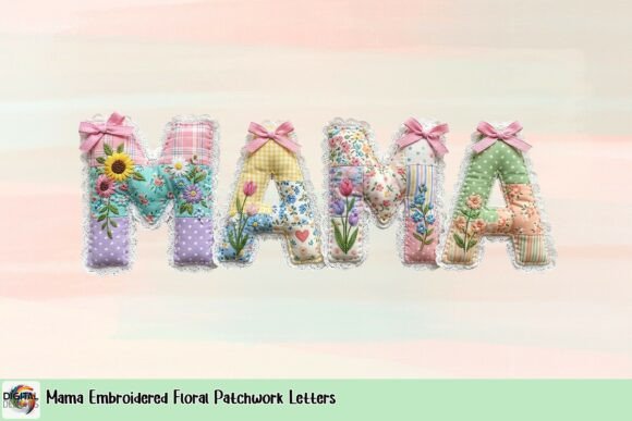 Mama Embroidered Floral Patchwork Letters